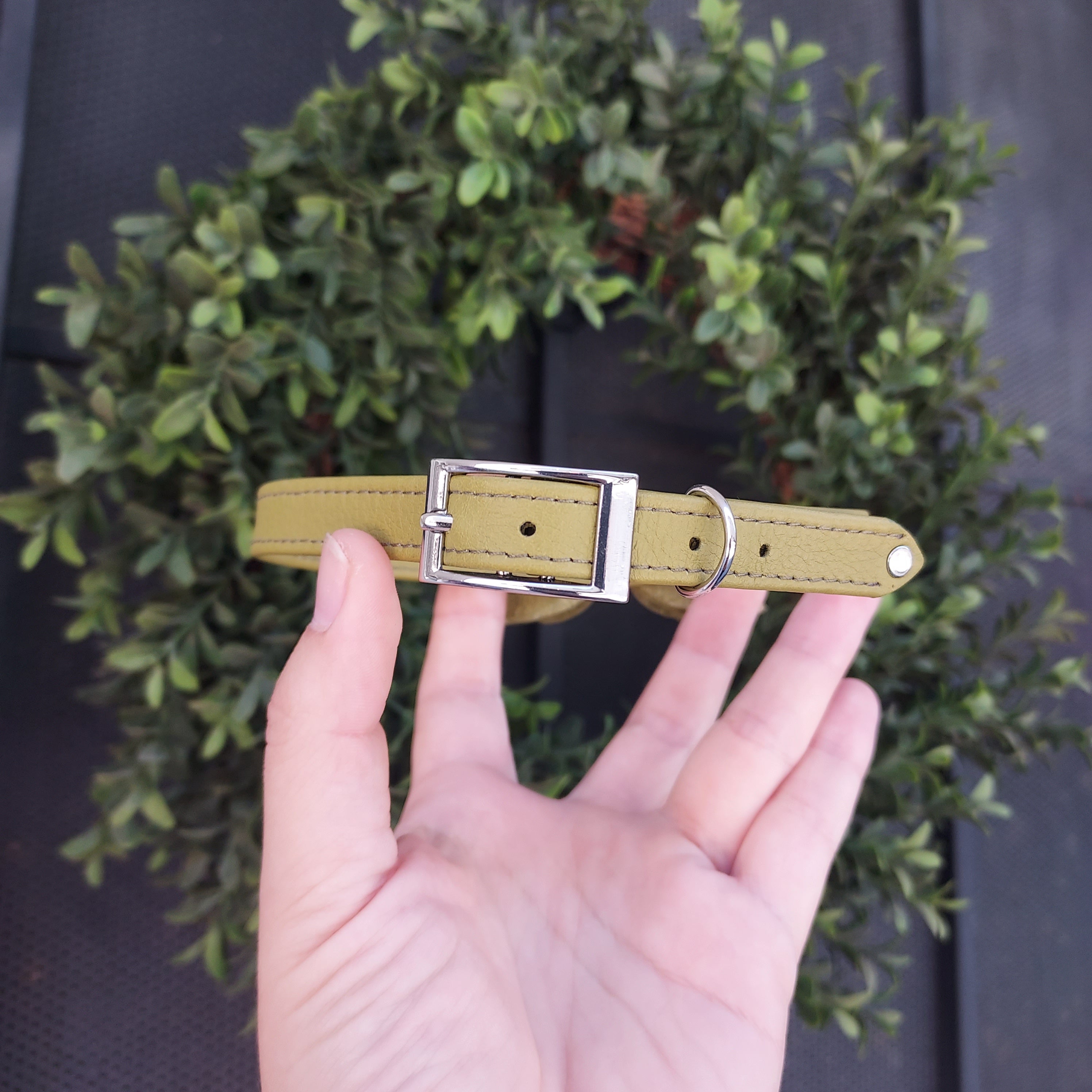 Sample Sale - Petite Collar with Bow - Olive Green & Silver 13-15" Sample Sale Restrained Grace