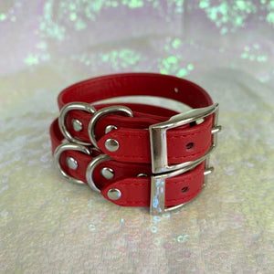Cherry Red and Silver Petite Bondage Cuffs Cuffs Restrained Grace
