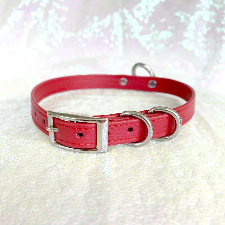 Cherry Red and Silver Petite BDSM Collar Collar Restrained Grace