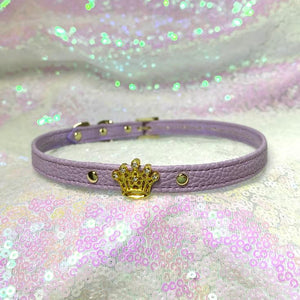 Leather Crown Charm Mini Collar - BDSM Day Collar Collar Restrained Grace