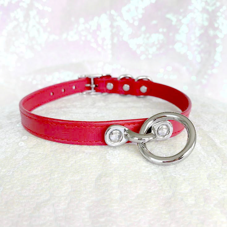Cherry Red and Silver Petite BDSM Collar Collar Restrained Grace