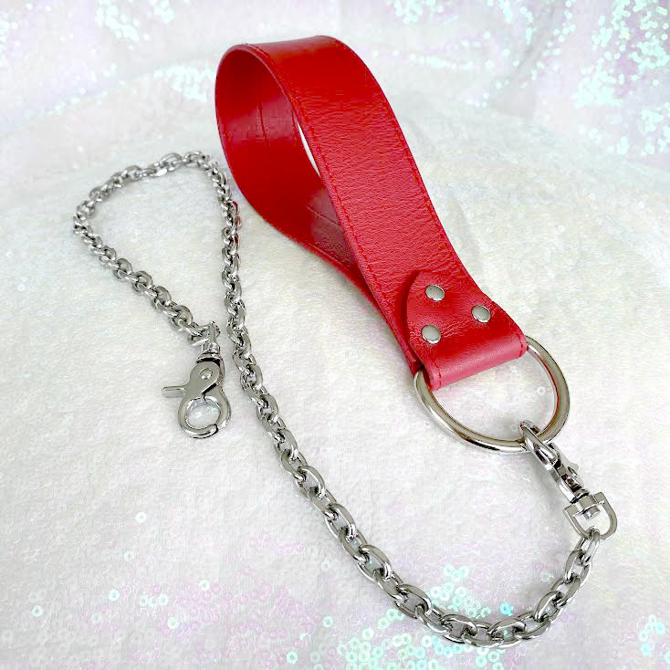 Cherry Red and Silver Leather BDSM Leash Leash Restrained Grace