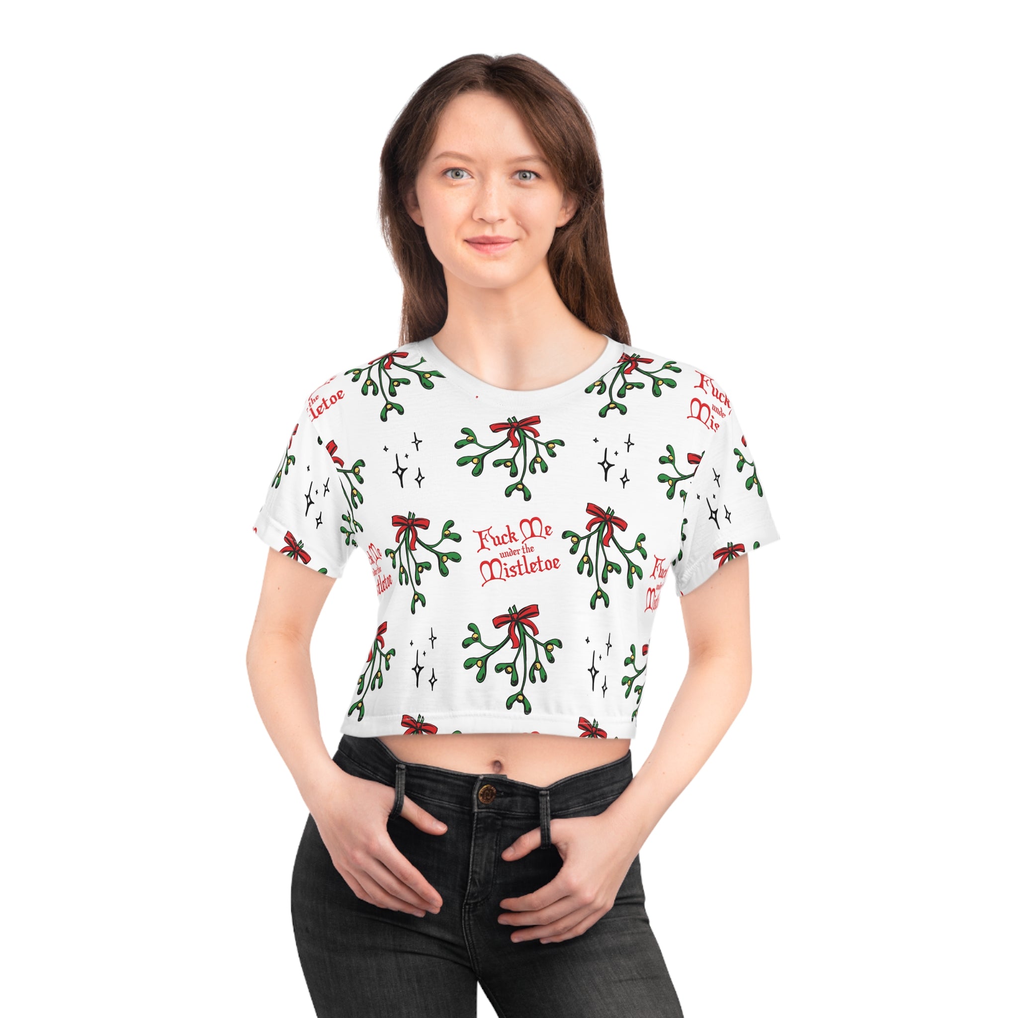 Fuck Me Under the Mistletoe - Crop Tee Crop Top Restrained Grace White stitching L