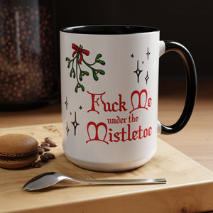 Fuck Me Under the Mistletoe - Retro Christmas Mug Mug Restrained Grace 15oz Black