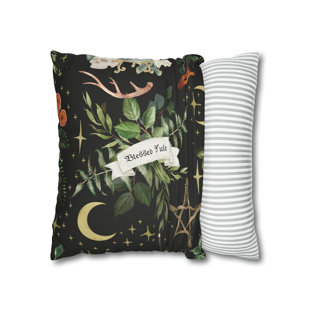 Blessed Yule Square Pillow Case - 4 Sizes Holiday Decor Restrained Grace   