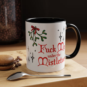 Fuck Me Under the Mistletoe - Retro Christmas Mug Mug Restrained Grace 11oz Black