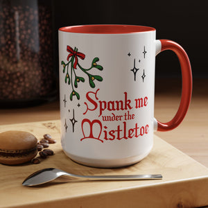 Spank Me Under the Mistletoe - Retro Christmas Mug Mug Restrained Grace 15oz Red