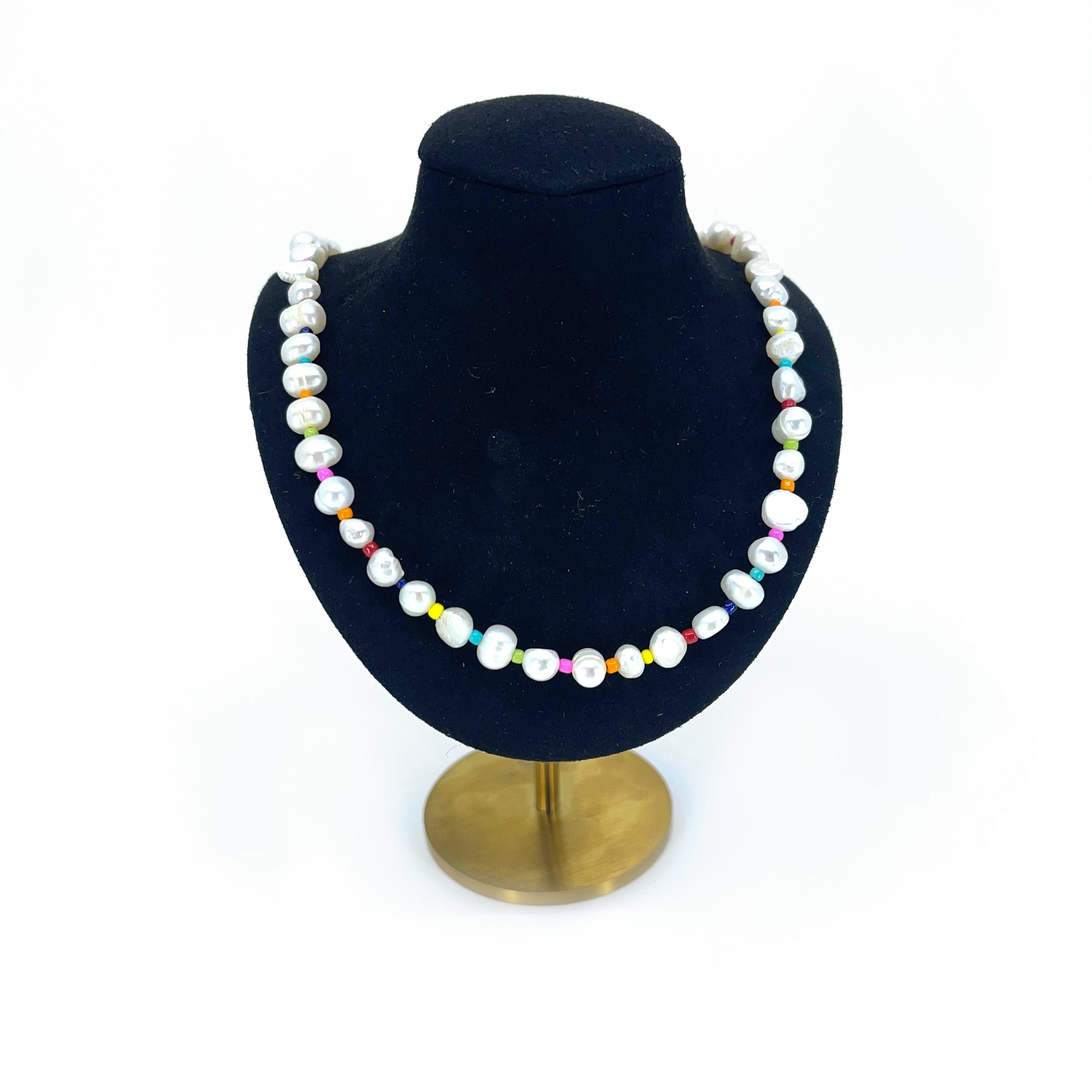 Freshwater Pearl Rainbow Confetti Choker Day Collar Restrained Grace