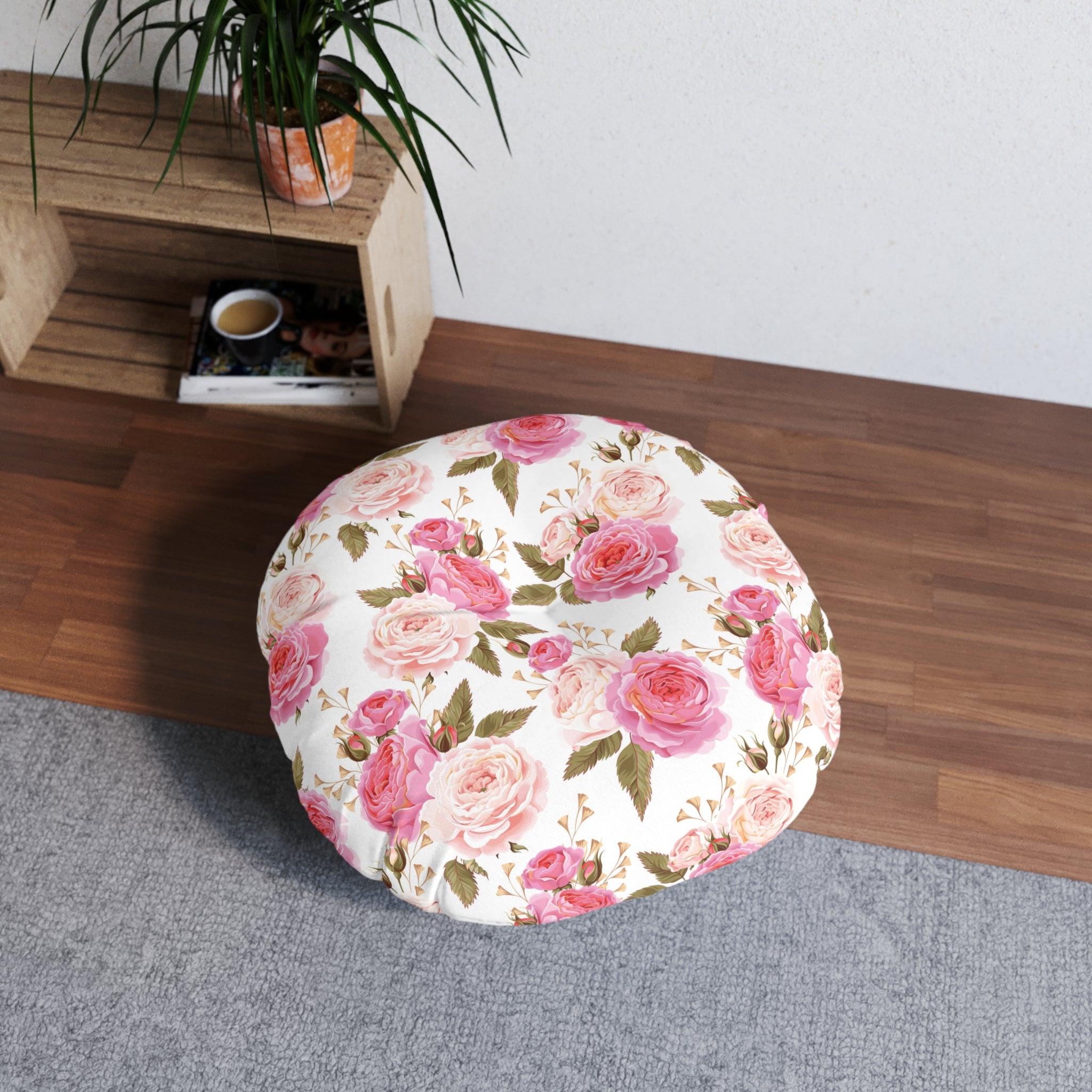 Cabbage Rose Floral Tufted BDSM Kneeling Cushion Cushion Restrained Grace 26" × 26"