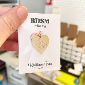 Cum Slut Steel Collar Tag - Rose Gold Collar Tag Restrained Grace