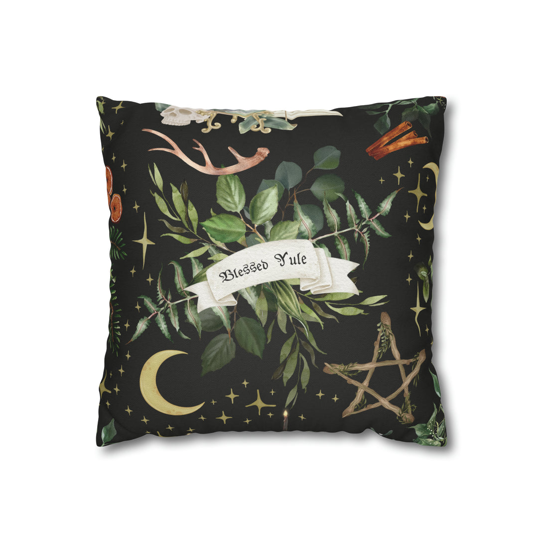 Blessed Yule Square Pillow Case - 4 Sizes Holiday Decor Restrained Grace 14" × 14"  