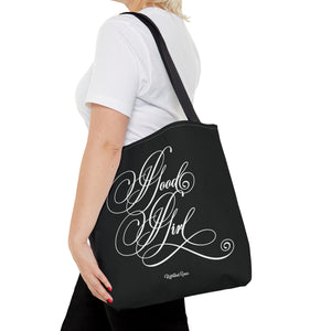 Good Girl Calligraphy Tote Bag - 16" Bags Restrained Grace 16" × 16'' Black