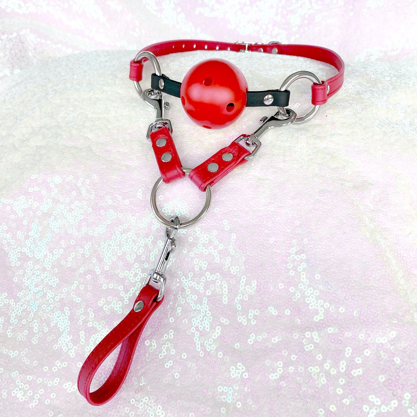 Cherry Red and Silver Breathable Ball Gag Gag Restrained Grace