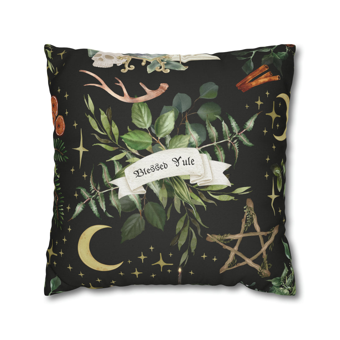 Blessed Yule Square Pillow Case - 4 Sizes Holiday Decor Restrained Grace 20" × 20"  
