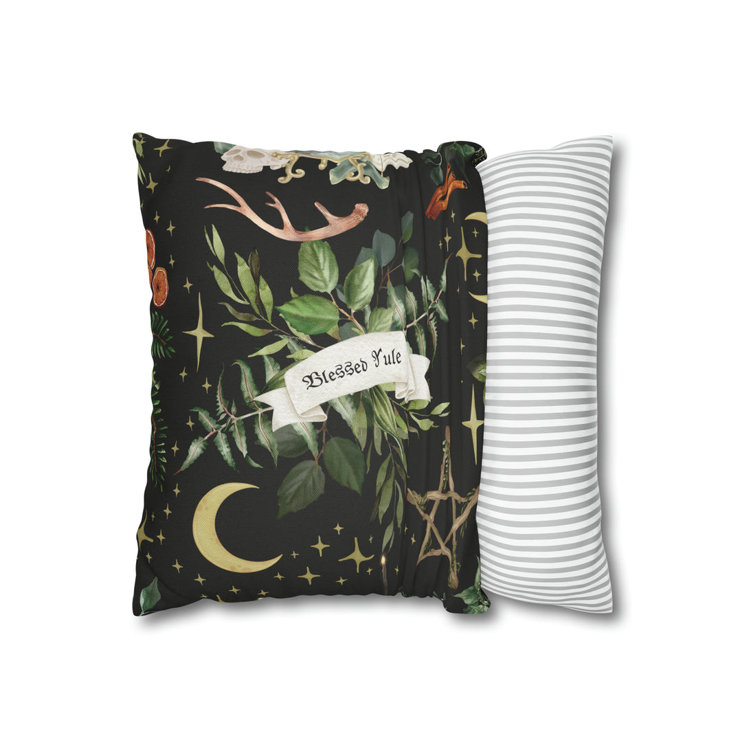 Blessed Yule Square Pillow Case - 4 Sizes Holiday Decor Restrained Grace   