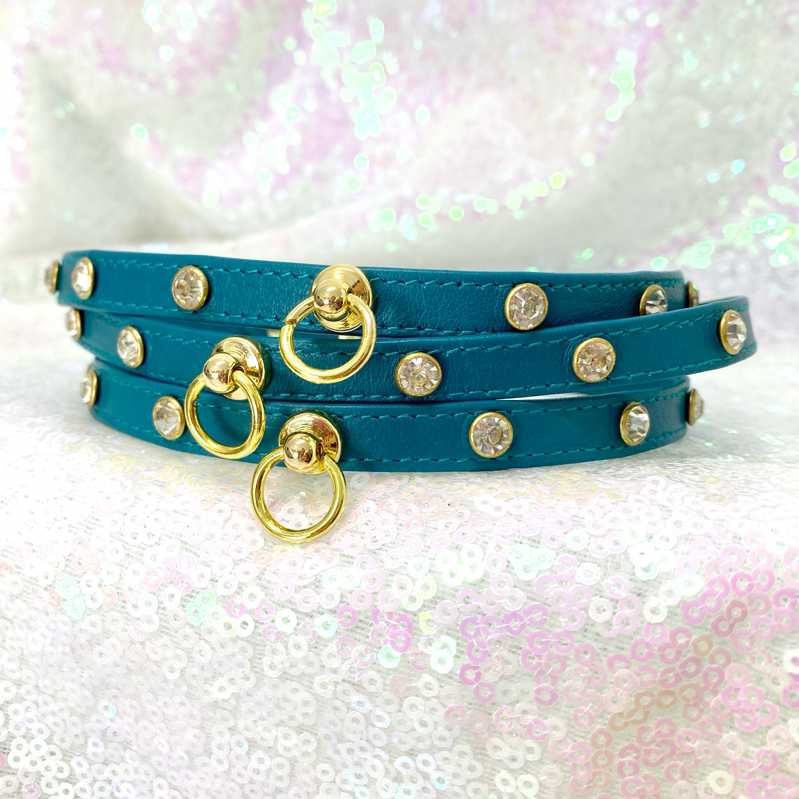 Rhinestone Mini Collar - Teal and Gold Collar Restrained Grace