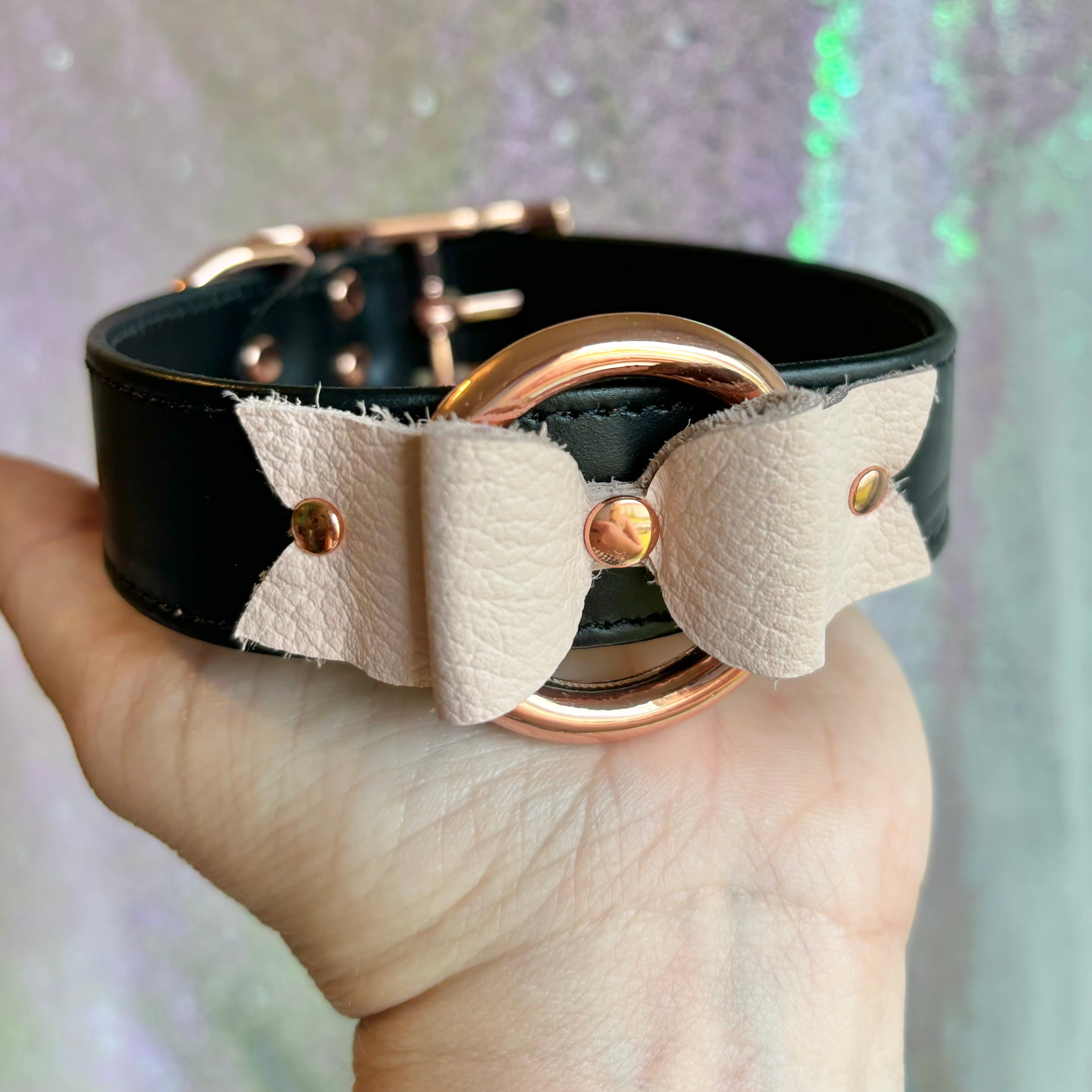 Sample Sale - Classic Ring and Bow Collar - Black and Rose Gold - 12.5"-14.5" Sample Sale Restrained Grace
