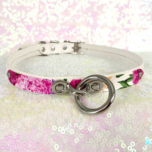 White and Silver Petite Floral BDSM Collar Collar Restrained Grace