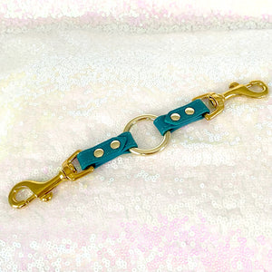 Teal Leather and Brass BDSM Double Snap Hook Bondage Strap Restrained Grace