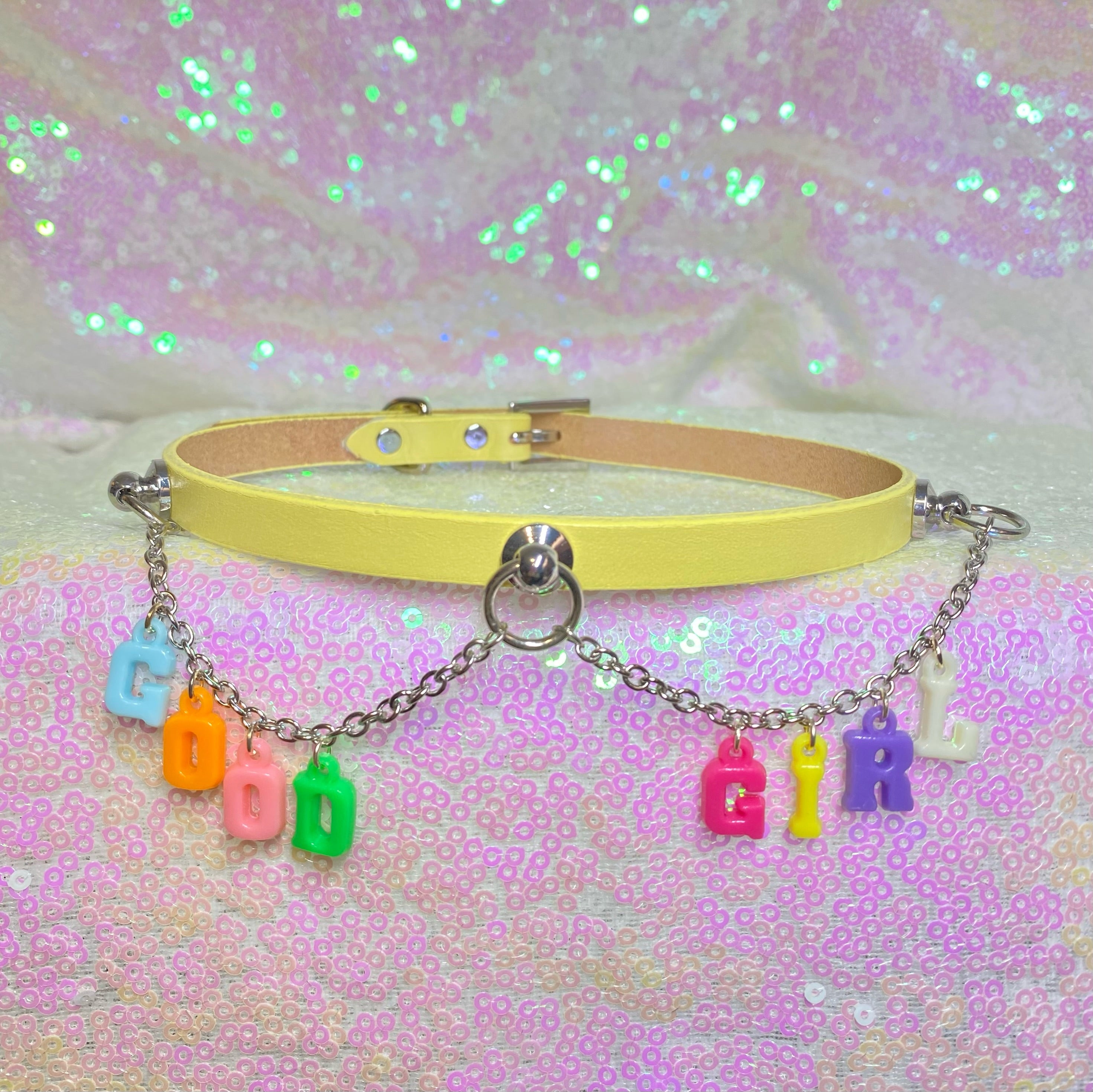 Good Girl Charm Mini Collar - Yellow, 13"-15" Collar Restrained Grace