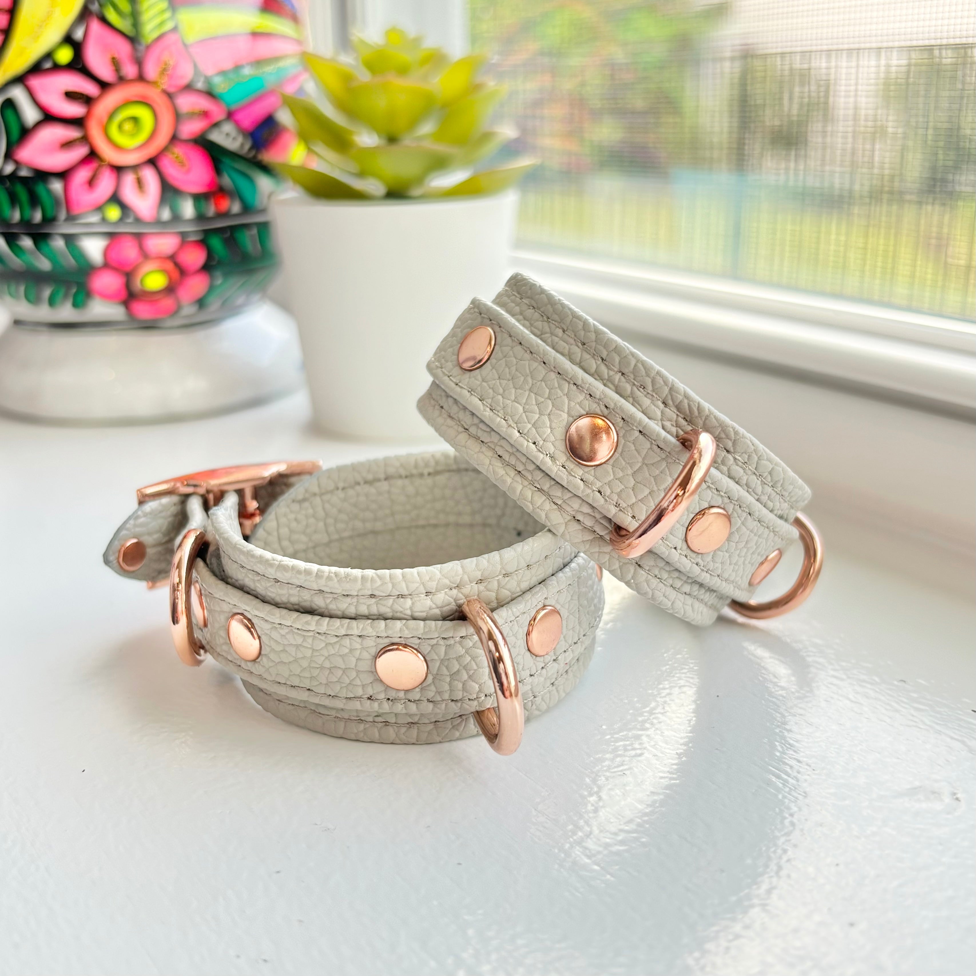 Dove Gray Deluxe Bondage Cuffs Cuffs Restrained Grace Rose Gold 5"-7"