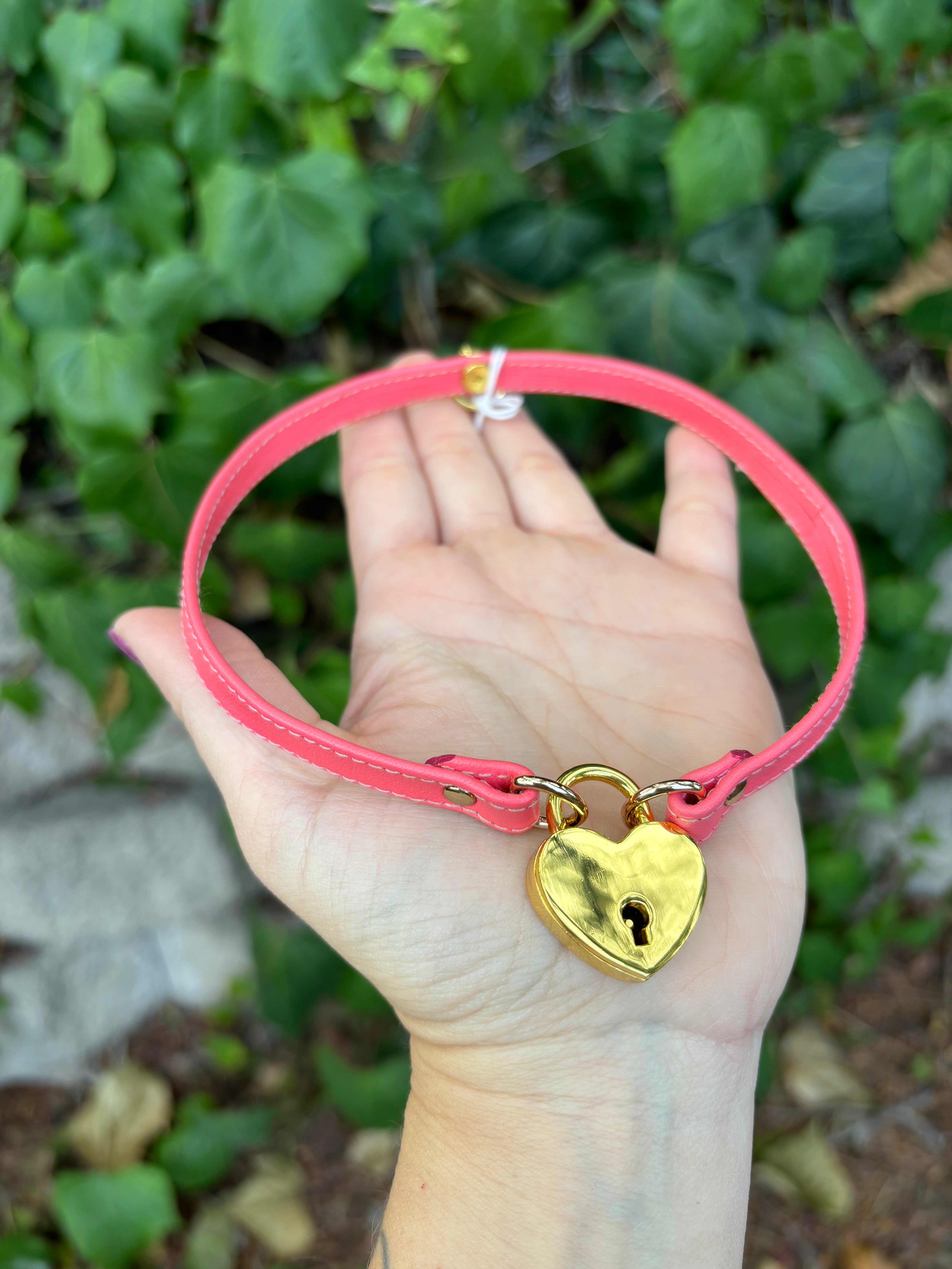 Sample Sale - Locking Mini Collar - Neon Coral and Gold - 14.5” Sample Sale Restrained Grace