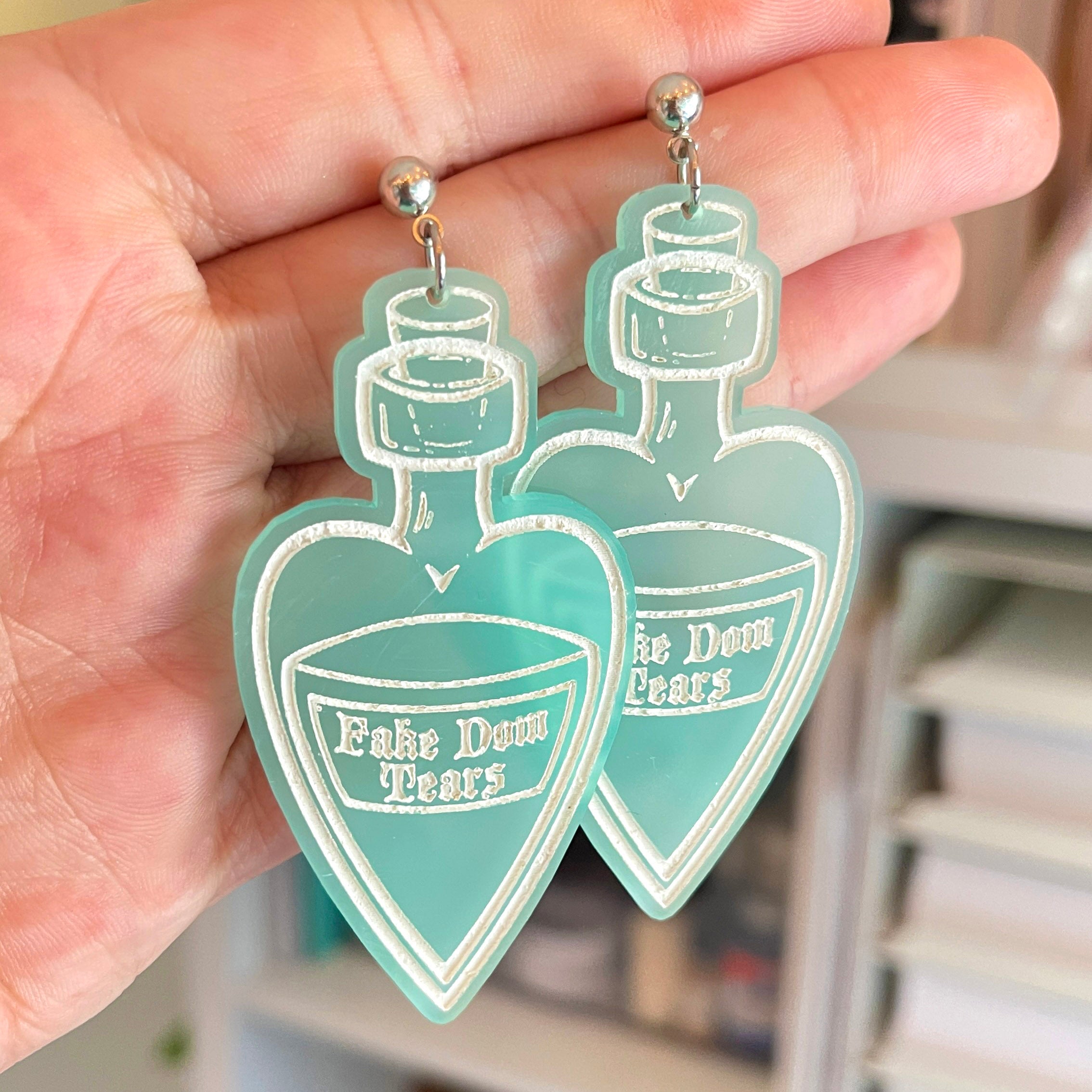 Fake Dom Tears Witchy Bottle Earrings Earrings Restrained Grace Blue