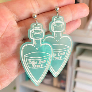 Fake Dom Tears Witchy Bottle Earrings Earrings Restrained Grace Blue