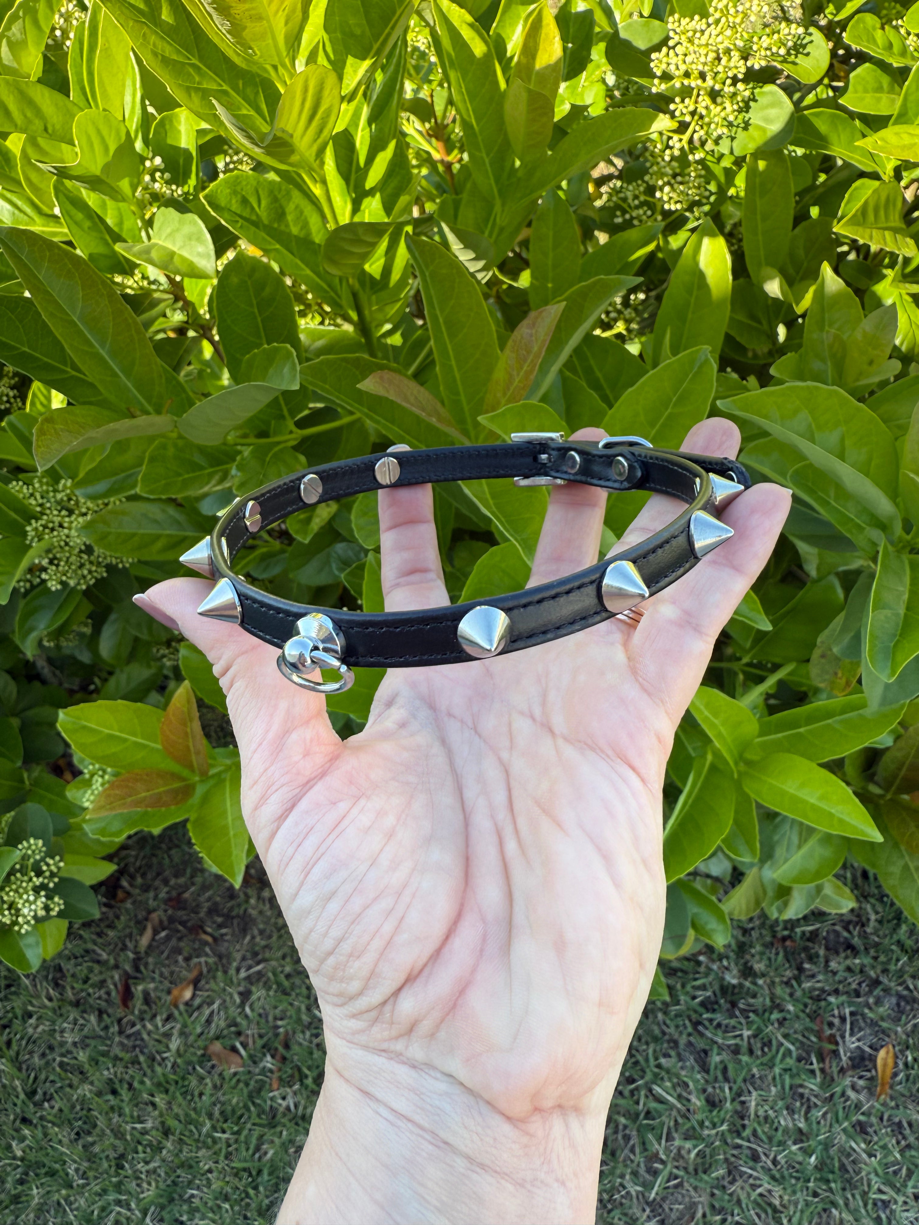 Sample Sale - Black and Silver Spiked Mini Collar - 13.5"-15.5" Collar Restrained Grace