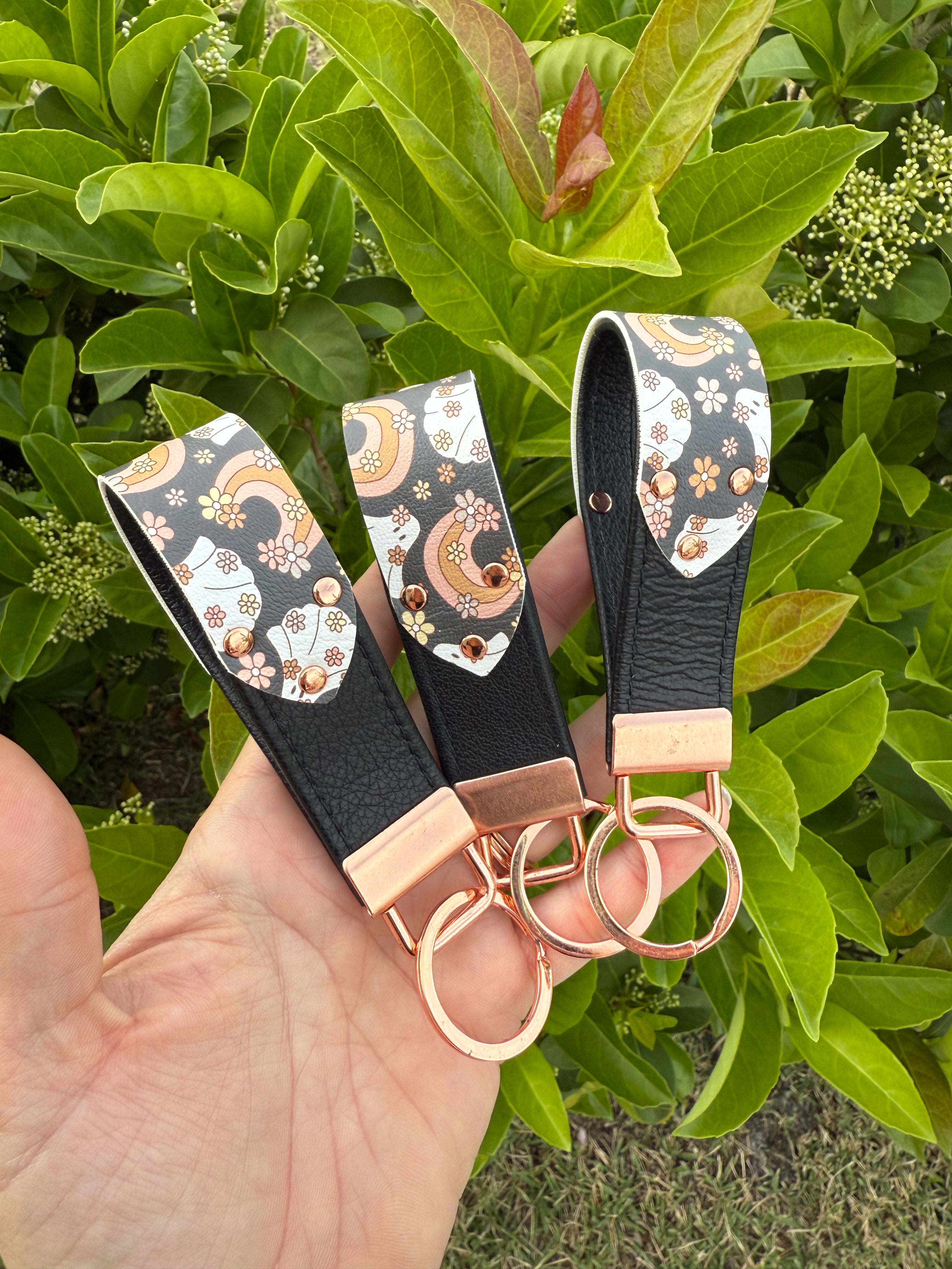 Sample Sale - Flower Power Ghosts Leather Keychain fob Collar Restrained Grace