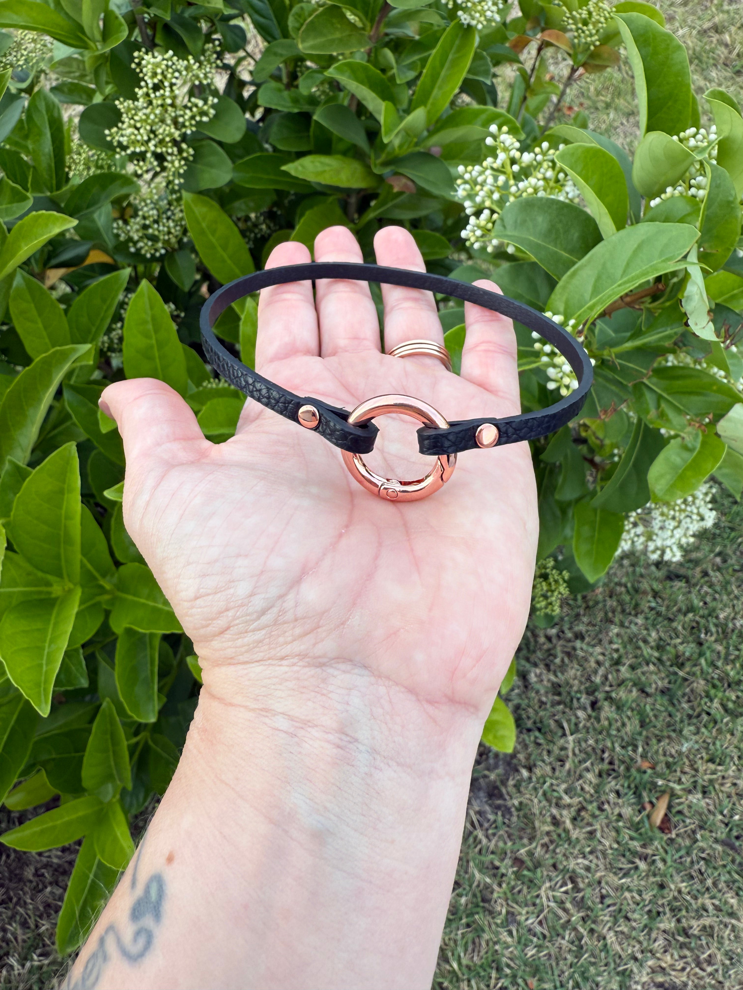 Sample Sale - Discreet Ring of O Collar - Black Embossed and Rose Gold Sample Sale Restrained Grace