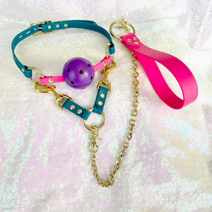 Neon Pink and Gold Biothane BDSM Leash - Limited Edition Leash Restrained Grace