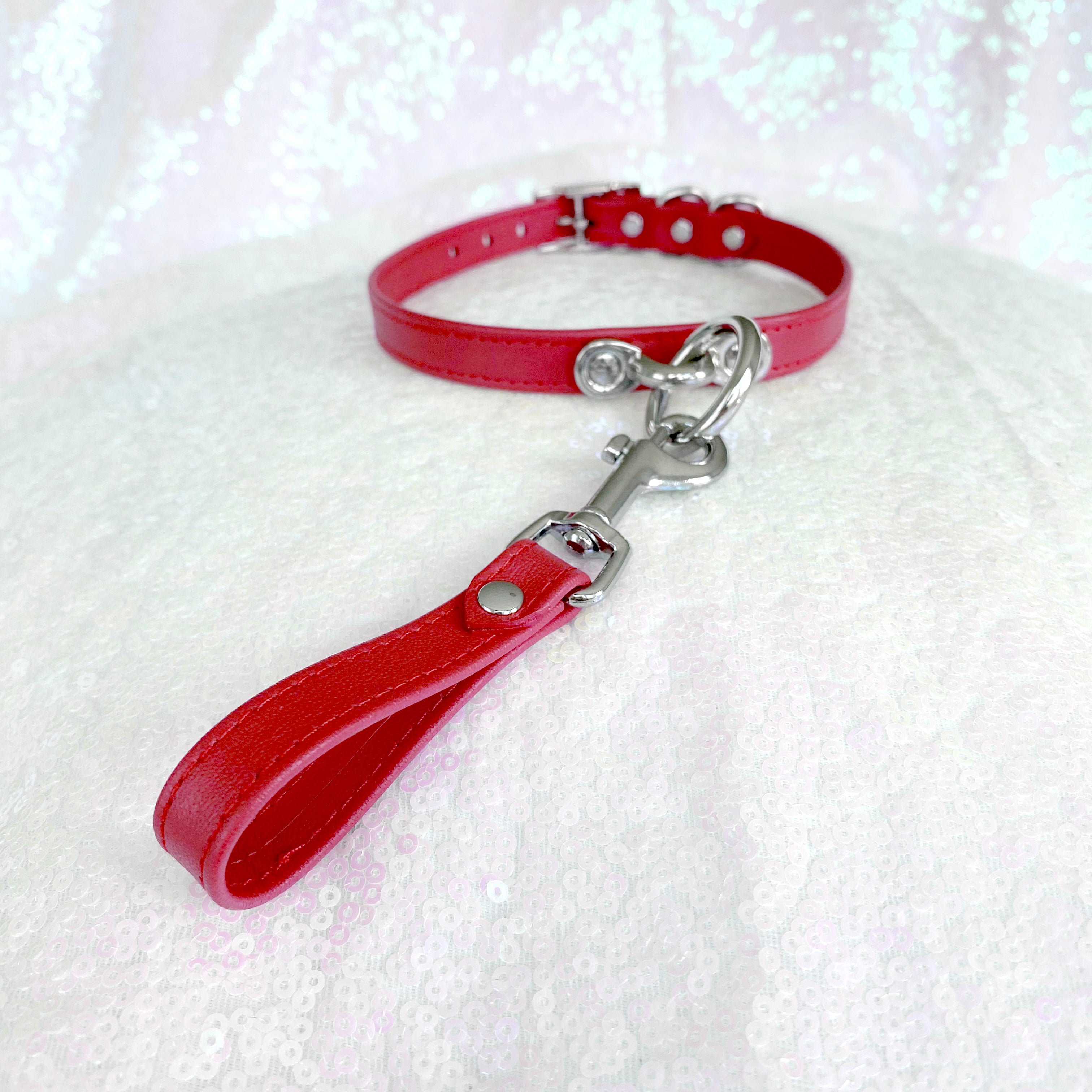 Cherry Red & Silver Finger Leash Leash Restrained Grace