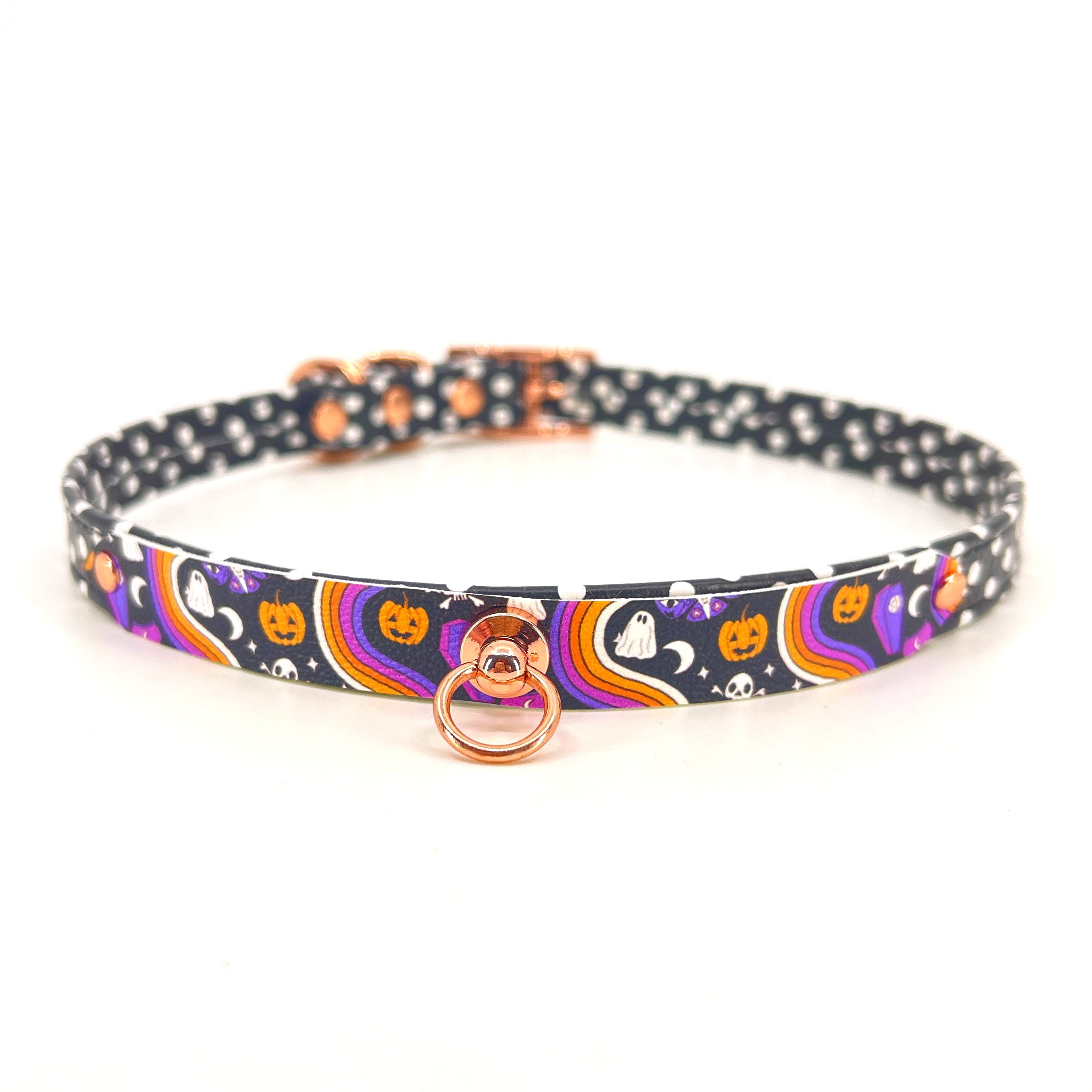 Retrowave Halloween Polka Dot Petite BDSM Collar Collar Restrained Grace