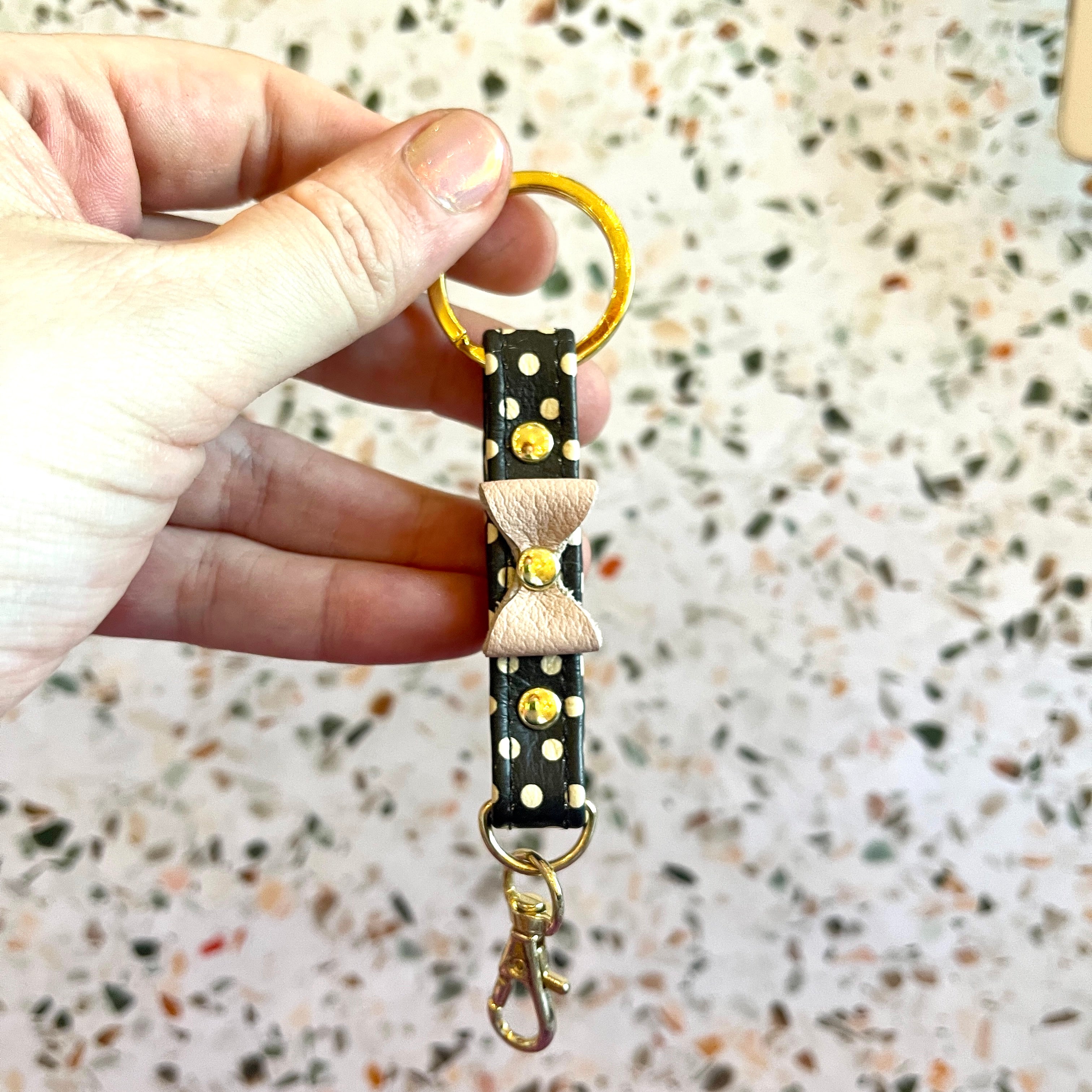 Sample Sale - Keychain - XL Leather Clip Keychain - Polka Dot & Gold Keychain Restrained Grace
