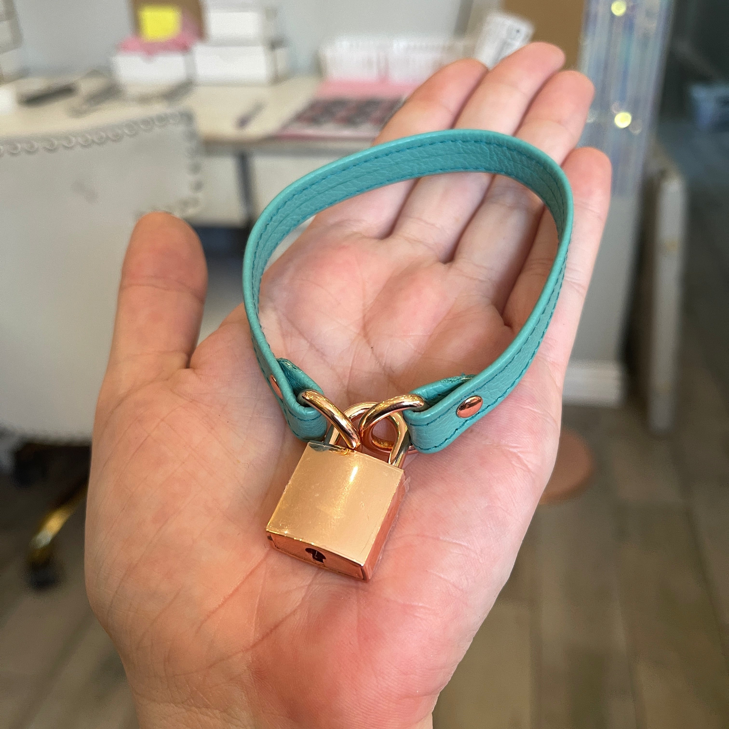 Sample Sale - Single Locking Cuff - Aqua & Rose Gold - 9.25" Cuffs Restrained Grace