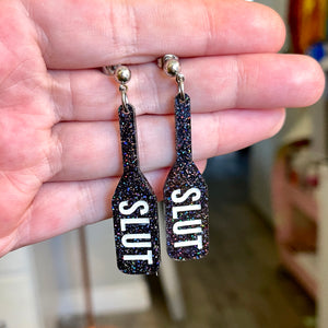 Slut Paddle Earrings in Pink - BDSM Jewelry Earrings Restrained Grace Black