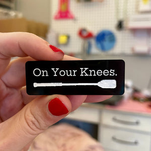 On Your Knees Riding Crop Pin - Dominant Pin Pin Restrained Grace