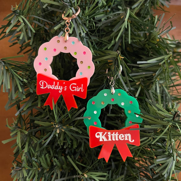 Personalized Christmas Wreath BDSM Collar Tag Collar Tag Restrained Grace   