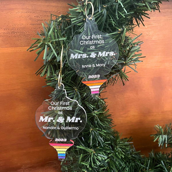 Personalized LGBTQ Just Married Christmas Ornament Ornament Restrained Grace   