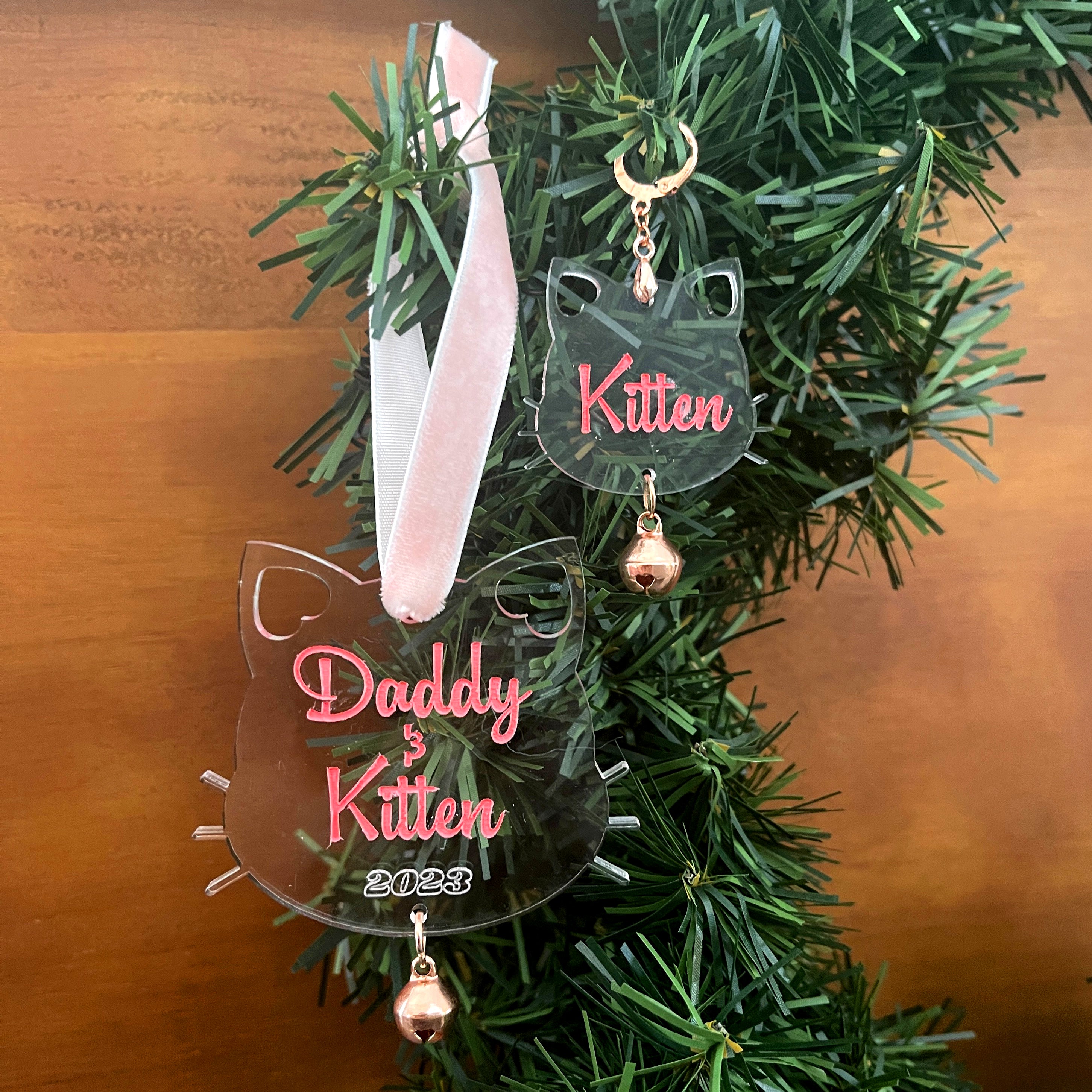 Personalized BDSM Kitten Christmas Ornament & Collar Tag Set Ornament Restrained Grace