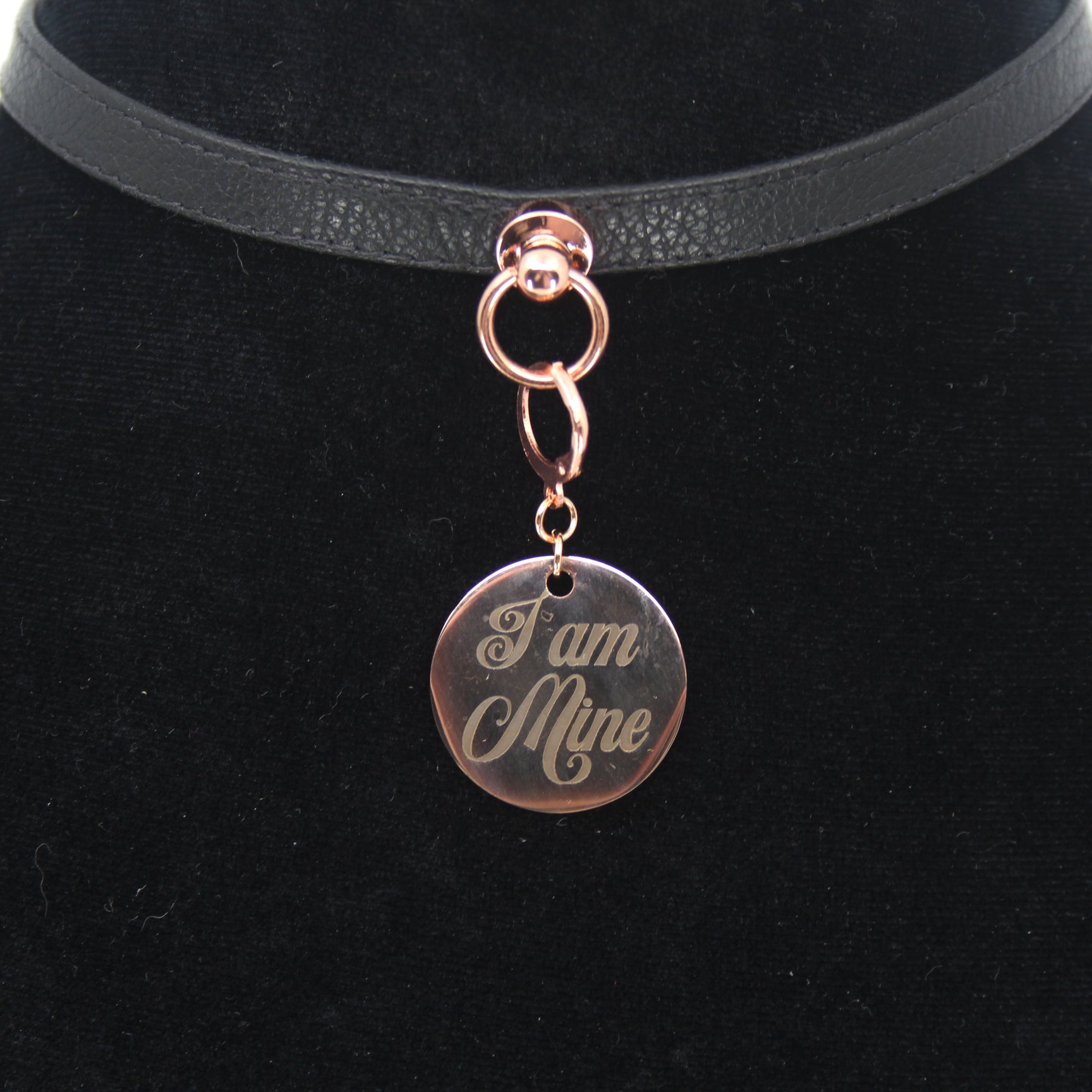 I am Mine - Self Owned Sub Steel Collar Tag - Rose Gold Collar Tag Restrained Grace