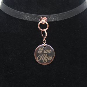 I am Mine - Self Owned Sub Steel Collar Tag - Rose Gold Collar Tag Restrained Grace