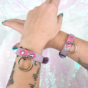 Pretty Princess Petite Bondage Cuffs - Lavender, Pink and Silver Cuffs Restrained Grace