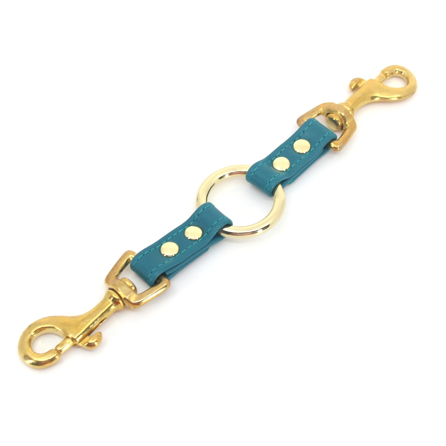 Teal Leather and Brass BDSM Double Snap Hook Bondage Strap Restrained Grace