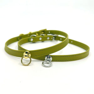 Olive Green Leather Mini BDSM Collar Collar Restrained Grace