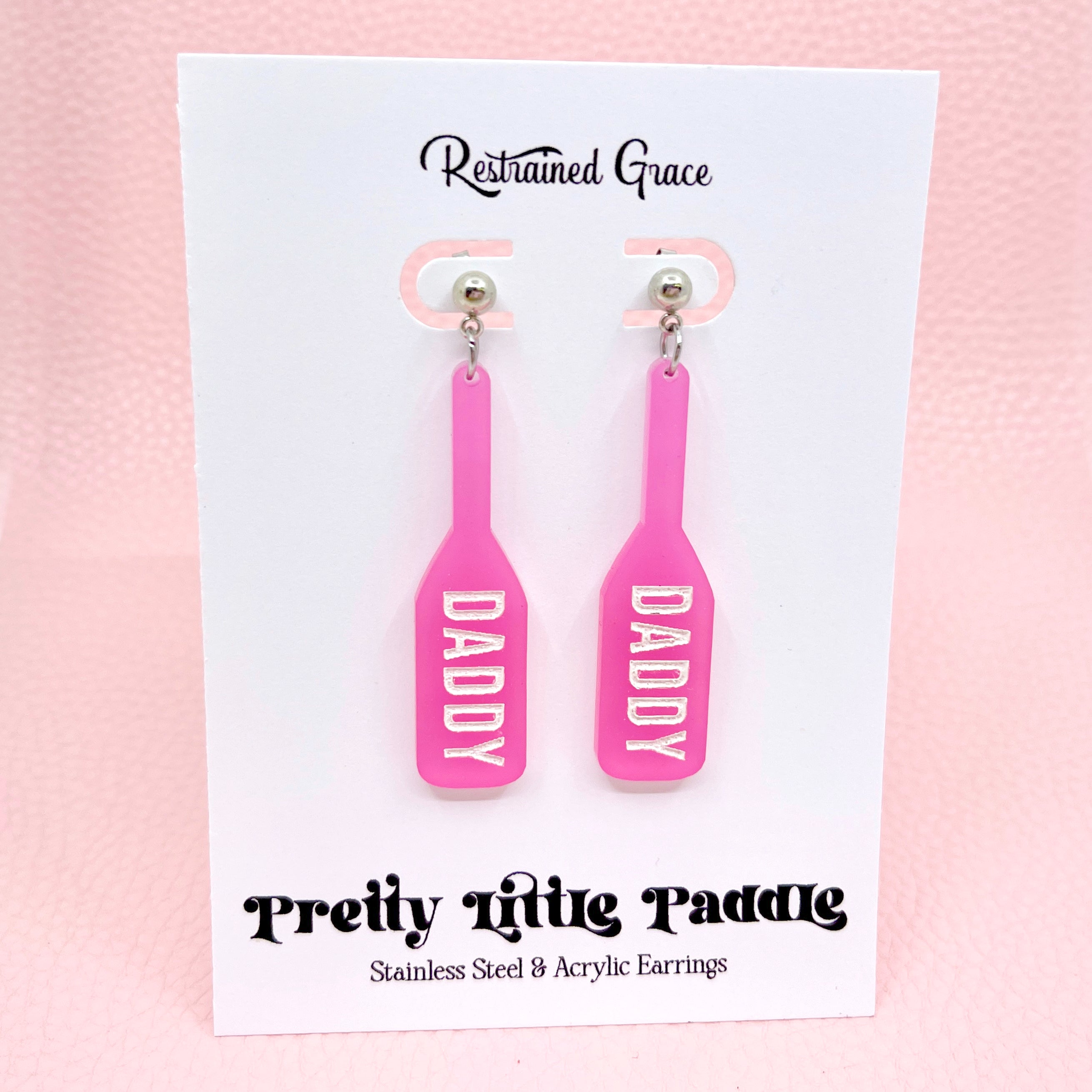 Daddy Paddle Earrings in Pink - BDSM Jewelry Earrings Restrained Grace