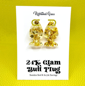 Gold Leaf Lucite Butt Plug Stud Earrings Earrings Restrained Grace
