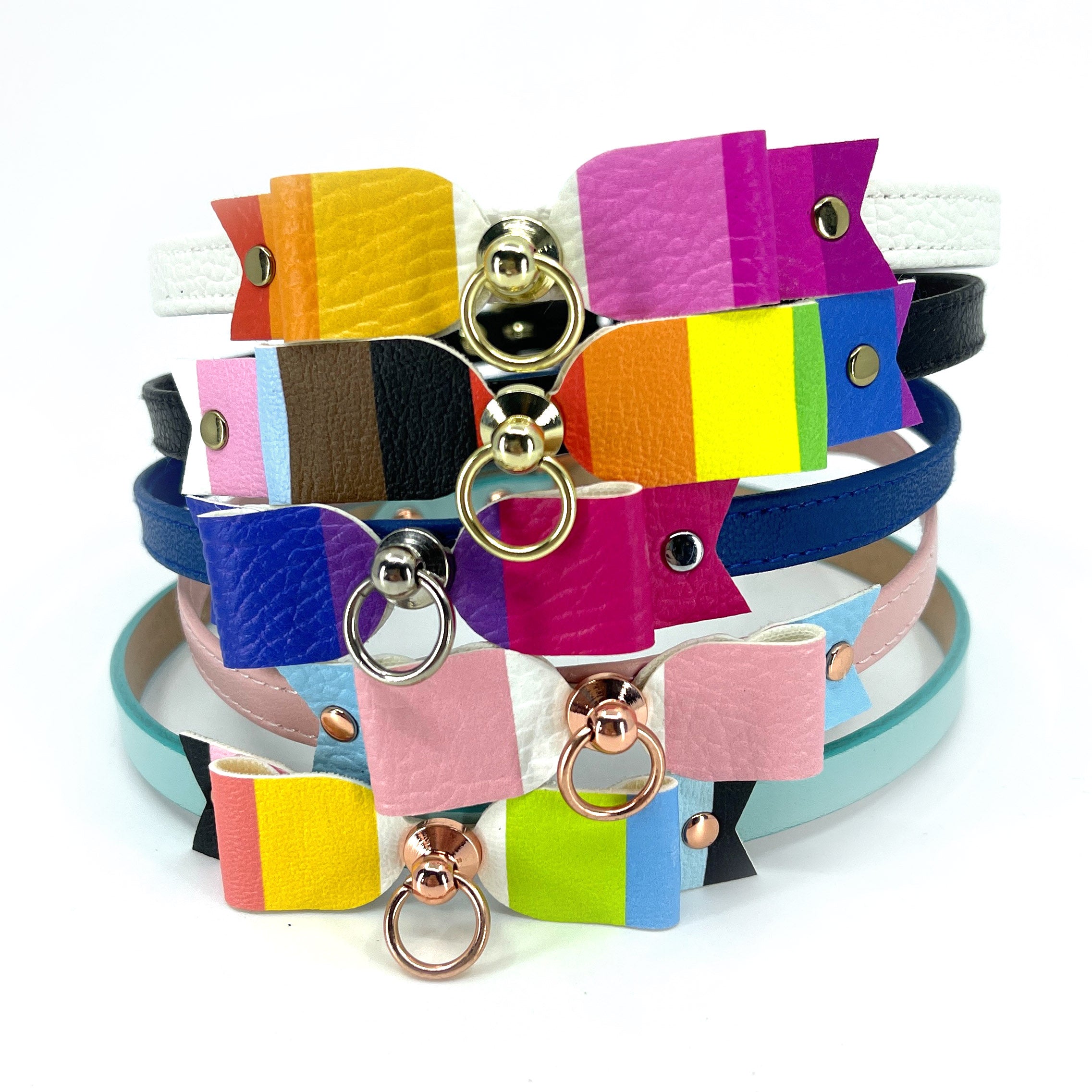 Design Your Own LGBTQIA+ Pride Bow Mini BDSM Collar Collar Restrained Grace