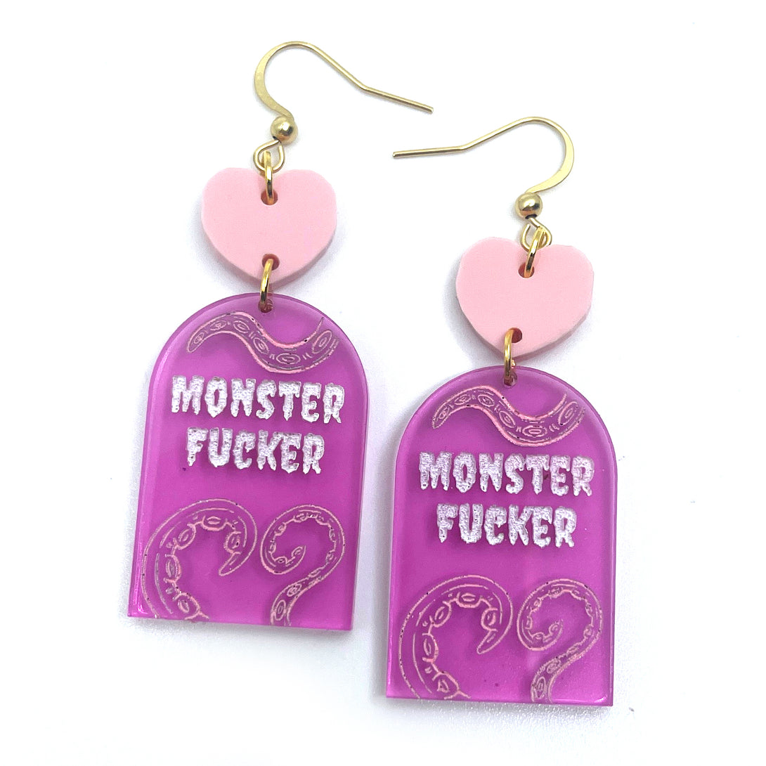 Pastel Pink Monster Fucker Tentacle Earrings Earrings Restrained Grace   